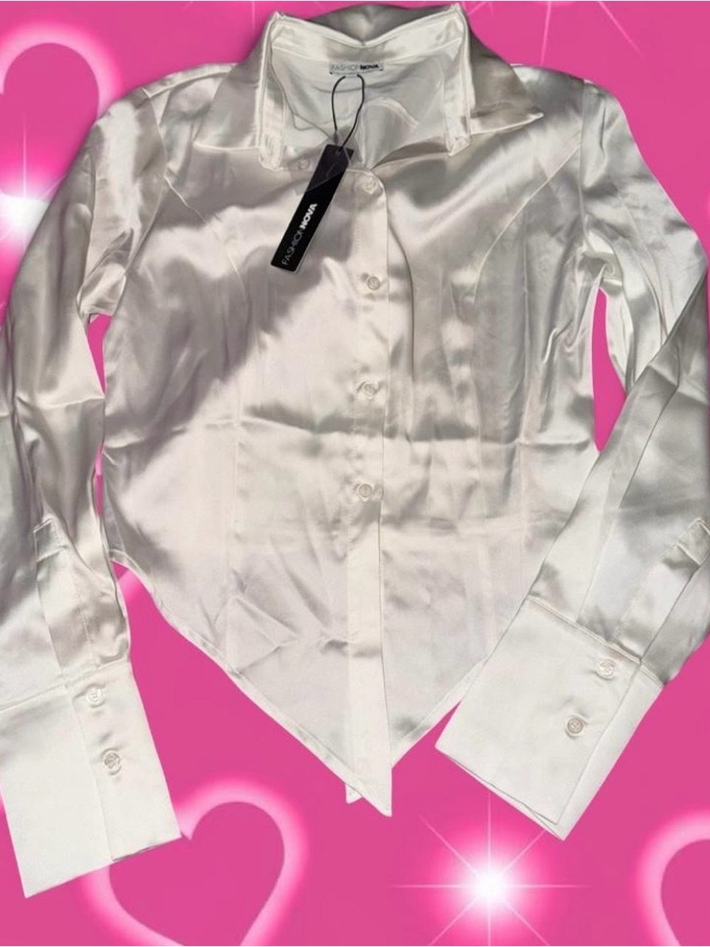 Fashion Nova White Satin Shirt - Luxe Button-Up